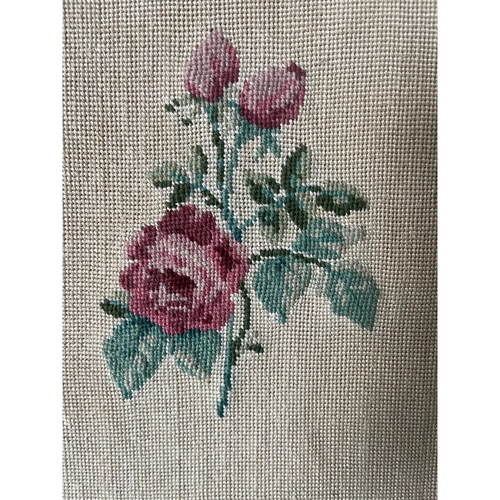 Vintage Needlepoint Rose Floral Canvas Handmade Cottagecore Grandmillennial - Picture 4 of 7